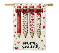 Drapeau de maison en forme de crayon, nœuds fantaisistes et ludiques en toile de jute rouge double face pour extérieur, pelouse, cour, patio, entrée 71,1 x 101,6 cm