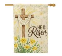 Drapeau de maison en forme de croix, jonquille religieuse printanière, jaune, double face, en toile de jute décorative pour extérieur, pelouse, cour, patio, entrée 71,1 x 101,6 cm