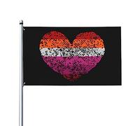 Drapeau de maison en forme de cœur de fierté lesbienne, drapeau de 3x5 pieds sur un seul côté à l'extérieur, bannières anti-décoloration aux couleurs vives, décoration extérieure de cour