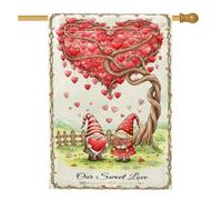 Drapeau de maison en forme de cœur, nain de Saint-Valentin fantaisie rouge double face en toile de jute pour porche, extérieur, pelouse, cour, patio, entrée 71,1 x 101,6 cm