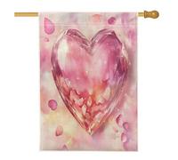 Drapeau de maison en forme de cœur, pétales fantaisistes romantiques scintillants pour la Saint-Valentin, pêche, double face, en toile de jute décorative pour extérieur, terrasse, cour, pelouse