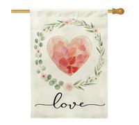 Drapeau de maison en forme de cœur, romantique et fantaisie, feuilles d'amour, pêche, double face, en toile de jute décorative pour extérieur, terrasse, pelouse, entrée, camping 71 x 101,6 cm