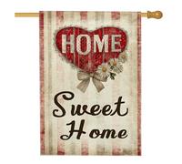 Drapeau de maison en forme de cœur, vintage rustique, fleurs, rayures, toile de jute rouge printanière, double face, drapeaux décoratifs pour porche, extérieur, terrasse, pelouse, entrée, camping