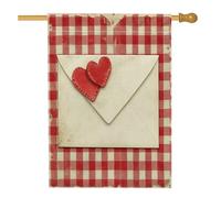 Drapeau de maison en forme de cœurs, enveloppe rustique romantique vichy en toile de jute rouge double face pour extérieur, pelouse, cour, patio, entrée 71,1 x 101,6 cm