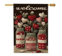 Drapeau de maison en forme de cœurs, pots de fleurs rustiques saisonniers pour la Saint-Valentin, rouge, double face, en toile de jute décorative pour extérieur, terrasse, cour, pelouse, entrée