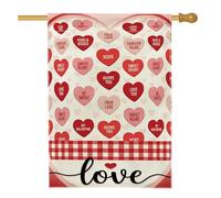 Drapeau de maison en forme de cœurs, romantique et fantaisie, câlins et baisers, amour de la Saint-Valentin, rouge, double face en toile de jute pour extérieur, terrasse, pelouse, entrée, camping