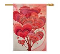 Drapeau de maison en forme de cœurs, romantique et fantaisie, tourbillons d'arbre pour la Saint-Valentin, la Saint-Valentin, l'extérieur double face - Grand drapeau de jardin pour extérieur, pelouse
