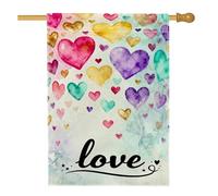 Drapeau de maison en forme de cœurs, romantique, fantaisie, étoiles d'amour, Saint-Valentin, pêche, double face, pour extérieur, pelouse, cour, patio, entrée 71,1 x 101,6 cm