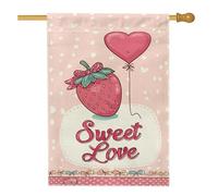 Drapeau de maison en forme de fraise, ballon romantique et ludique en forme de cœur pour la Saint-Valentin, la pêche, double face en toile de jute pour extérieur, terrasse, pelouse, entrée, camping