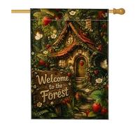 Drapeau de maison en forme de fraise, conte de fées rustique, papillon, fleur, toile de jute verte d'été, drapeaux décoratifs double face pour porche, extérieur, terrasse, cour, pelouse, entrée