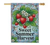Drapeau de maison en forme de fraise, fleur de colibri botanique d'été rouge en toile de jute double face pour extérieur, cour, pelouse, terrasse, porte, entrée, 71,1 x 101,6 cm