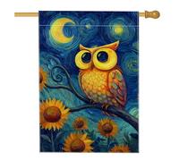 Drapeau de maison en forme de hibou, tournesol artistique fantaisie, lune jaune automne, double face en toile de jute pour extérieur, cour, pelouse, terrasse, porte, entrée, 71,1 x 101,6 cm