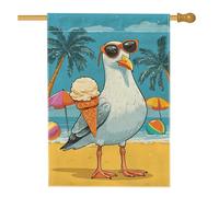 Drapeau de maison en forme de mouette côtière, palmier tropical en toile de jute bleue d'été double face pour extérieur, pelouse, cour, patio, entrée 71 x 101,6 cm