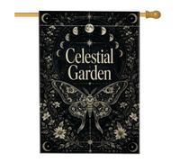 Drapeau de maison en forme de papillon, lune botanique céleste, étoiles, toile de jute noire, double face, drapeaux décoratifs pour extérieur, terrasse, cour, pelouse, entrée, balcon, 71 x 101,6 cm