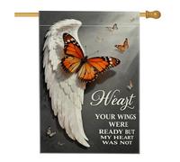 Drapeau de maison en forme de papillon, texte inspirant contemporain avec ailes N/A orange double face en toile de jute pour extérieur, terrasse, cour, pelouse, entrée, balcon, 71 x 101 cm