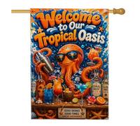 Drapeau de maison en forme de pieuvre, cocktail festif tropical, plage, été, bleu toile de jute double face, drapeaux décoratifs pour extérieur, cour, pelouse, patio, porte, entrée, 71,1 x 101,6 cm