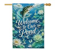 Drapeau de maison en forme de poisson, aquarelle nature, nénuphar, papillon, toile de jute bleue d'été, drapeaux décoratifs double face pour porche, extérieur, terrasse, cour, pelouse, entrée, balcon