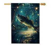 Drapeau de maison en forme de poisson, lucioles d'eau réalistes bleu été double face en toile de jute pour porche, extérieur, terrasse, cour, pelouse, entrée, balcon, 71 x 101 cm
