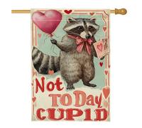 Drapeau de maison en forme de raton laveur, ballon fantaisie en forme de cœur pour Saint-Valentin, toile de jute rouge, double face, drapeaux décoratifs pour extérieur, cour, pelouse, terrasse, porte