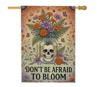 Drapeau de maison en forme de tête de mort, style bohème vintage, pot de fleurs orange printemps en toile de jute double face pour extérieur, terrasse, cour, pelouse, entrée, balcon, 71 x 101 cm