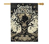 Drapeau de maison en forme de tête de mort, style gothique, citrouilles sombres, Halloween, noir, double face, en toile de jute décorative pour extérieur, cour, pelouse, terrasse, porte, entrée, 71,1