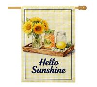 Drapeau de maison en forme de tournesol rustique d'été jaune citron orange été jaune été double face en toile de jute pour porche, cour, pelouse, terrasse, porte, entrée, 71,1 x 101,6 cm