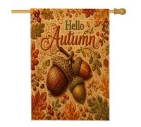 Drapeau de maison en gland - Feuille rustique d'automne - Baie d'automne - Marron - Double face - En toile de jute - Pour extérieur, terrasse, cour, pelouse, entrée, balcon - 71 x 101 cm