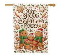 Drapeau de maison en pain d'épice avec citation de Noël biscuit 71,1 x | Famille de pain d'épices, drapeau de pelouse, sucre d'orge, thème de pâtisserie de vacances, décoration saisonnière en plein