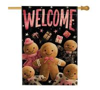 Drapeau de maison en pain d'épices, cadeaux festifs de Noël, étoiles de Noël, toile de jute marron, drapeaux décoratifs double face pour porche, extérieur, terrasse, pelouse, entrée, camping, 71,1 x