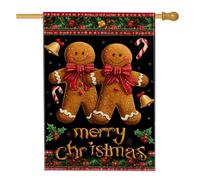 Drapeau de maison en pain d'épices, cloche de Noël festive en forme de canne à sucre d'orge, drapeaux décoratifs pour extérieur, terrasse, cour, pelouse, entrée, balcon, 71 x 101,6 cm