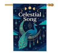 Drapeau de maison en paon, bleu céleste élégant nuages de lune céleste double face en toile de jute pour porche, extérieur, pelouse, cour, patio, entrée 71,1 x 101,6 cm