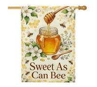 Drapeau de maison en pot de miel, fleurs d'abeilles rustiques, printemps jaune, toile de jute double face pour extérieur, cour, pelouse, terrasse, porte, entrée, 71,1 x 101,6 cm