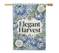 Drapeau de maison en poterie, élégant traditionnel fleur d'olivier récolte en toile de jute bleue double face pour extérieur, cour, pelouse, terrasse, porte, entrée, 71,1 x 101,6 cm