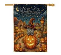 Drapeau de maison en toile de jute pour Halloween, chats britanniques à poil court, 71,1 x 101,6 cm, double face pour extérieur, ferme, maison, citrouilles, porche