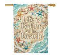 Drapeau de maison en toile de mer, coquillages nautiques côtiers, corail d'été, turquoise, double face, en toile de jute décorative pour extérieur, pelouse, cour, patio, entrée 71,1 x 101,6 cm