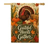 Drapeau de maison en Turquie, citrouilles rustiques, maïs, Thanksgiving, orange, double face, décoration extérieure, porche, cour, pelouse, patio, porte, entrée, 71,1 x 101,6 cm