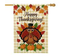 Drapeau de maison en Turquie, feuilles de citrouilles festives de Thanksgiving en toile de jute orange double face décoratif pour extérieur, terrasse, cour, pelouse, entrée, balcon, 71 x 101 cm