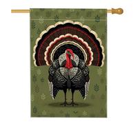 Drapeau de maison en Turquie, feuilles rustiques, plumes, Thanksgiving, toile de jute verte double face, drapeaux décoratifs pour porche, extérieur, terrasse, pelouse, entrée, camping, 71,1 x 101,6 cm