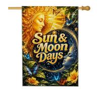 Drapeau de maison ensoleillée, fantastique lune mystique papillon, été, doré, double face, toile de jute pour extérieur, terrasse, pelouse, entrée, camping, 71,1 x 101,6 cm