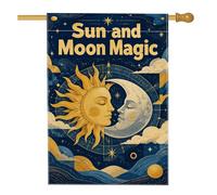 Drapeau de maison ensoleillée, lune mystique céleste, étoiles, toile de jute bleu marine, double face, grand drapeau de jardin pour extérieur, terrasse, pelouse, entrée, camping, 71,1 x 101,6 cm