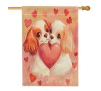 Drapeau de maison épagneul Cavalier King Charles 71,1 x 101,6 cm pour l'extérieur, Saint Valentin, cœur mignon, drapeau vertical standard en lin, drapeau de maison, drapeau pour la maison, la cour et