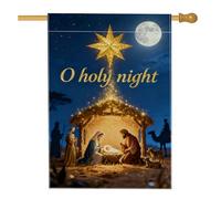 Drapeau de maison étoilé, crèche religieuse de Noël, lune de Noël, toile de jute bleue, double face, drapeaux décoratifs pour extérieur, terrasse, pelouse, entrée, camping 71,1 x 101,6 cm