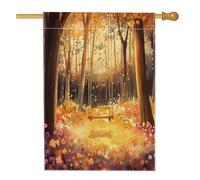 Drapeau de maison fantastique forêt d'automne 71 x 101,6 cm double face pour décoration extérieure, paysage forestier d'automne en toile pour maison, arbre extérieur, drapeau de pelouse