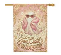 Drapeau de maison fantôme, lunettes de soleil fantaisistes et ludiques Boa Halloween Peach toile de jute double face décorative pour extérieur, terrasse, pelouse, entrée, camping 71,1 x 101,6 cm