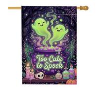 Drapeau de maison fantômes, bougies chaudron fantaisie pour Halloween vert double face en toile de jute décorative pour extérieur, pelouse, cour, patio, entrée 71,1 x 101,6 cm