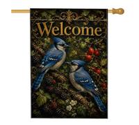 Drapeau de maison geai bleu, baies rustiques, feuilles sans toile de jute bleue, double face, grand drapeau de jardin pour extérieur, terrasse, pelouse, entrée, camping 71 x 101,6 cm