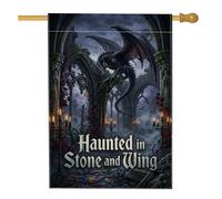 Drapeau de maison gothique avec citation dragon 71 x 101 cm | Architecture gothique, drapeau de pelouse, roses rouges, candélabre, atmosphère mystique, thème fantastique