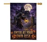 Drapeau de maison gothique effrayant avec citation d'Halloween 71 x 101 cm