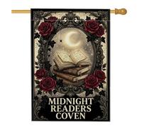Drapeau de maison, gothique, roses mystiques, lune, Halloween, noir, double face, en toile de jute décorative pour extérieur, terrasse, cour, pelouse, entrée, balcon, 71,1 x 101,6 cm