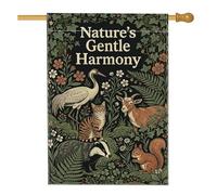 Drapeau de maison grue, nature rustique cerf, chat, printemps vert, toile de jute double face, grand drapeau de jardin pour extérieur, cour, pelouse, terrasse, porte, entrée, 71,1 x 101,6 cm